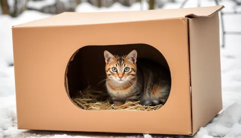Jak zrobić domek dla kota z kartonu na zimę
